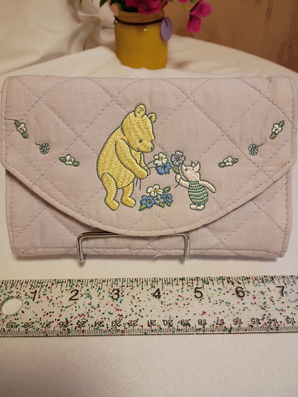 Quilted Lavender Winnie the Pooh Embroidered Wallet